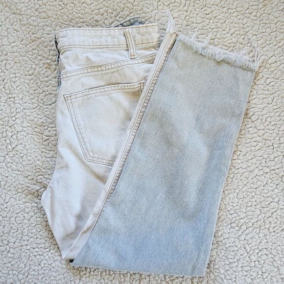 Two-Tone High-Waisted Straight-Leg Jeans Sz 11 Frayed Hem - Picture 1 of 7